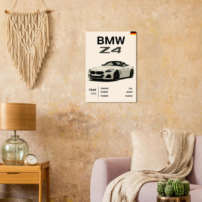 BMW Z4 2022 Sportbil Poster – Minimalistisk Design för Bilentusiasten