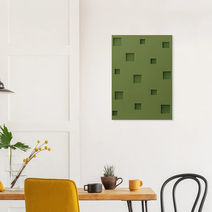 Minimalistiska Fönster: Abstrakt Konsttryck i Olivgrön