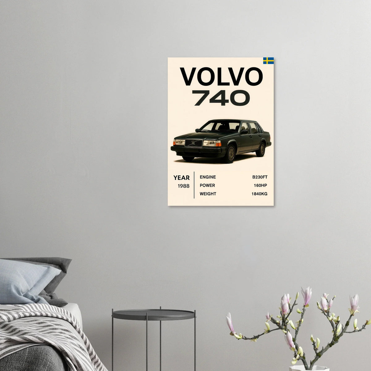 Volvo 740 Vintage Bilkonsttryck – Klassisk Skandinavisk Design Poster