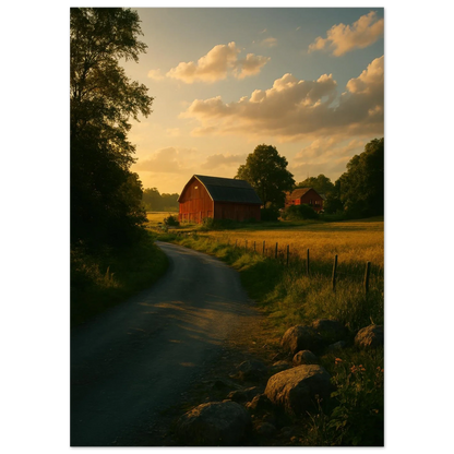 Golden Hour Farm Road Poster - Serene Rural Landscape Print for Your Home
