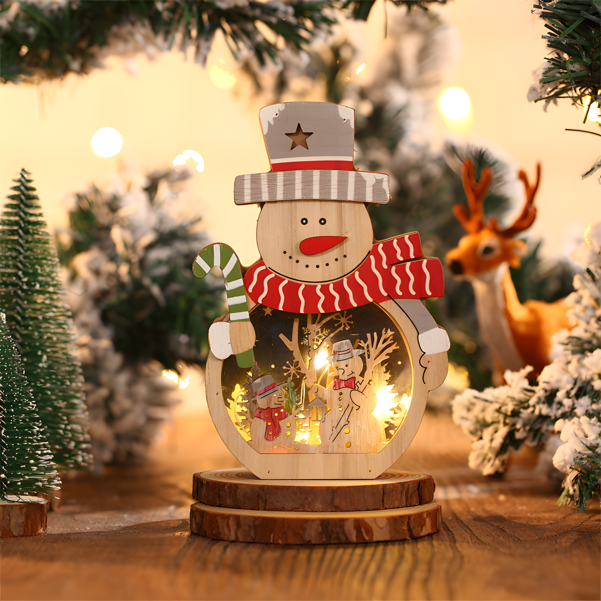 Light-Up Wooden Christmas Scene Figures