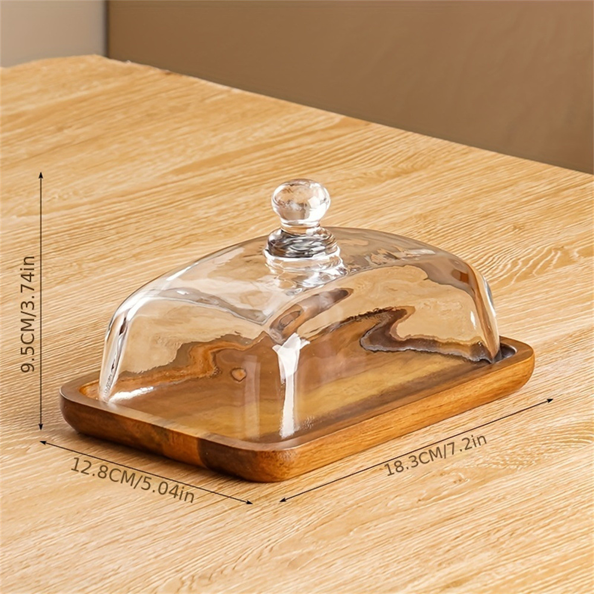 Glass Butter Dish with Wooden Base