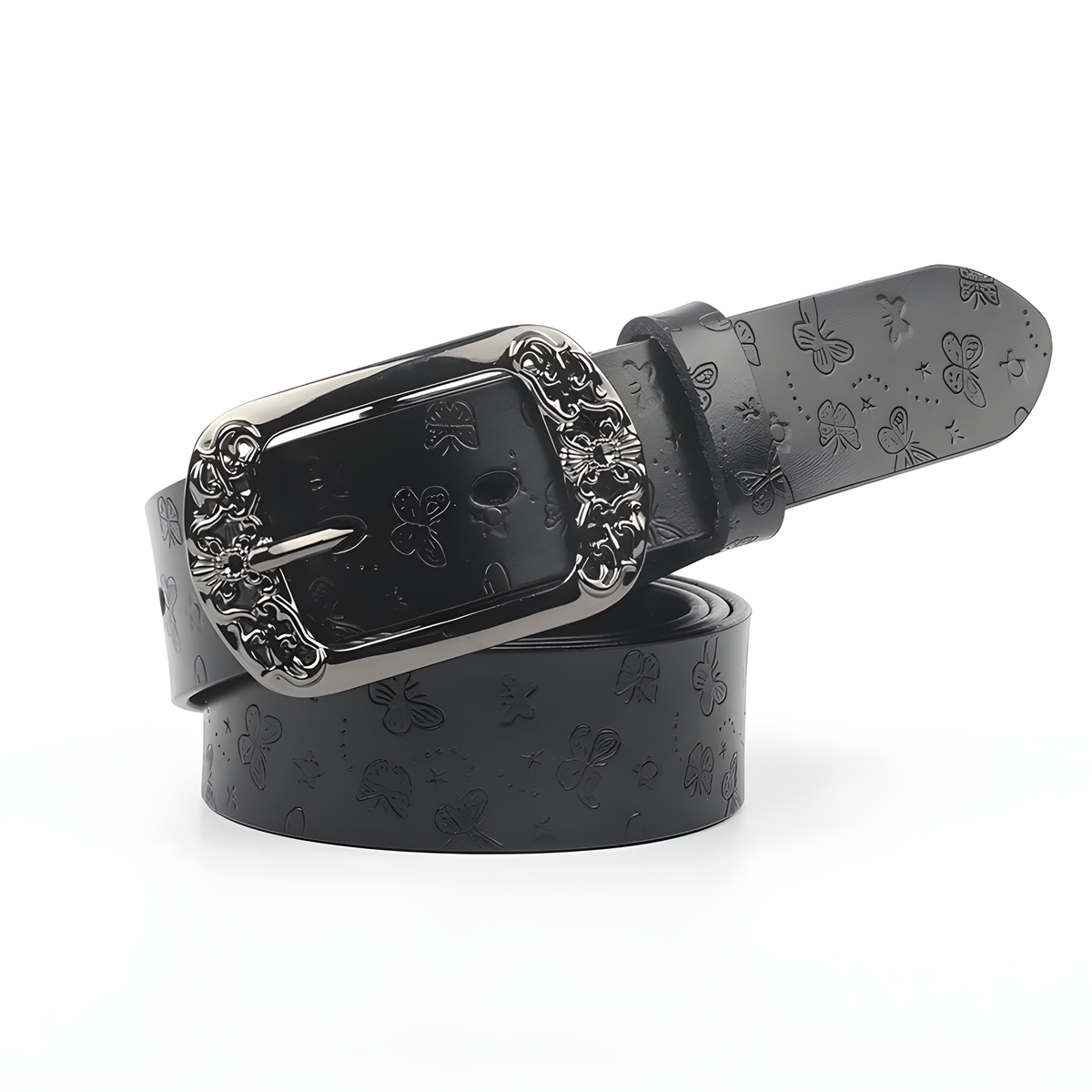 Embossed Butterfly Leather Belt