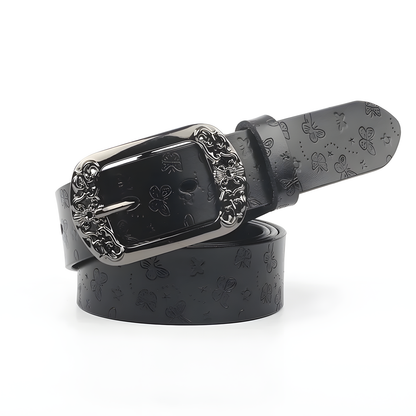 Embossed Butterfly Leather Belt