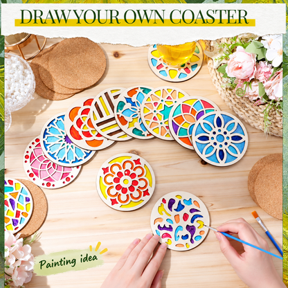 Double-Layer Wooden Coaster Painting Set