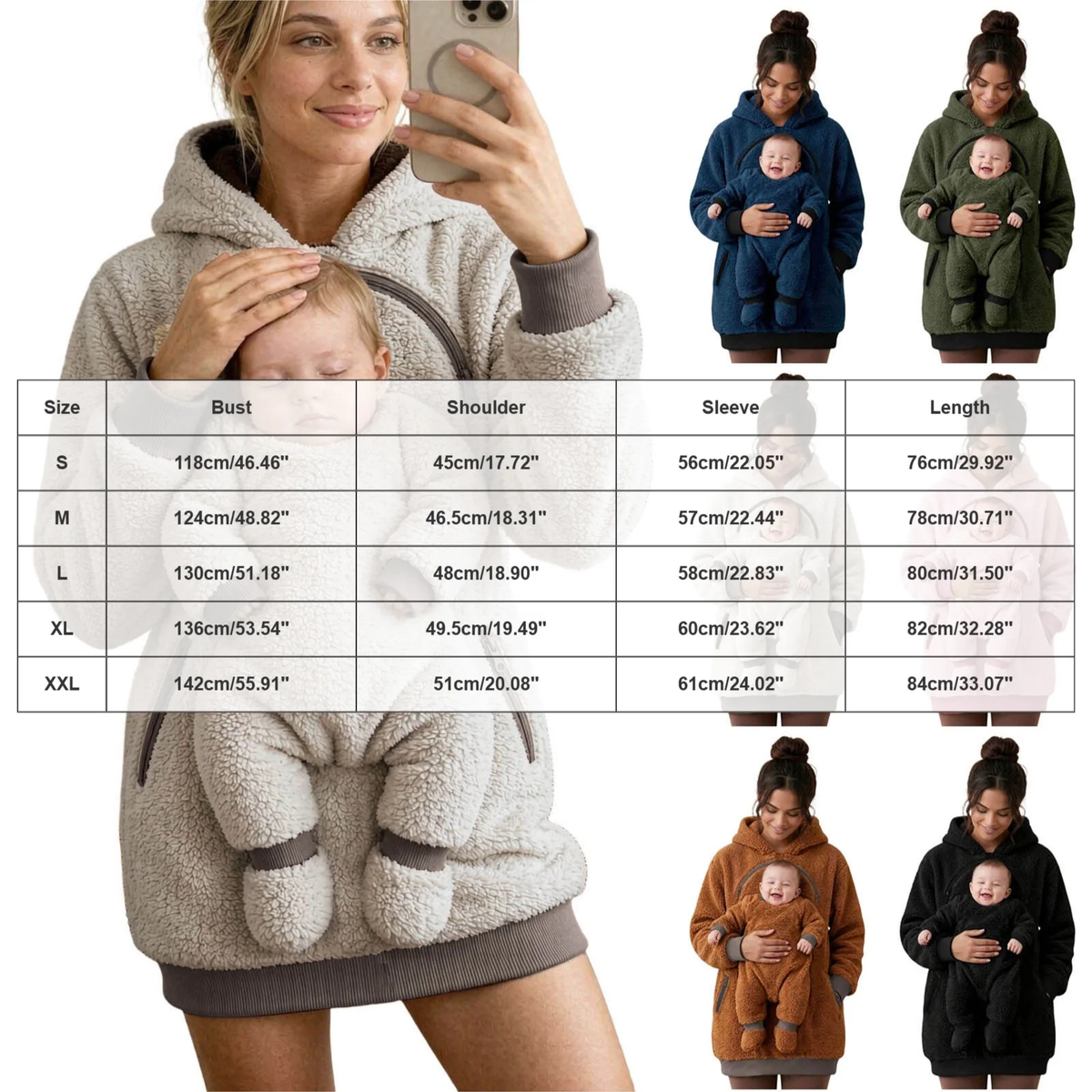 Sherpa Fleece Baby Pouch Hættetrøje