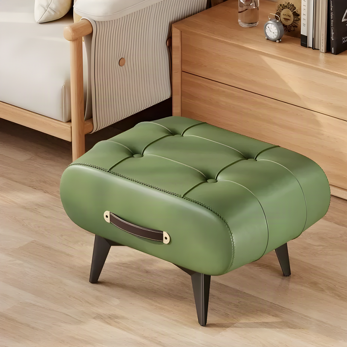 Tufted Footstool with Carry Handle