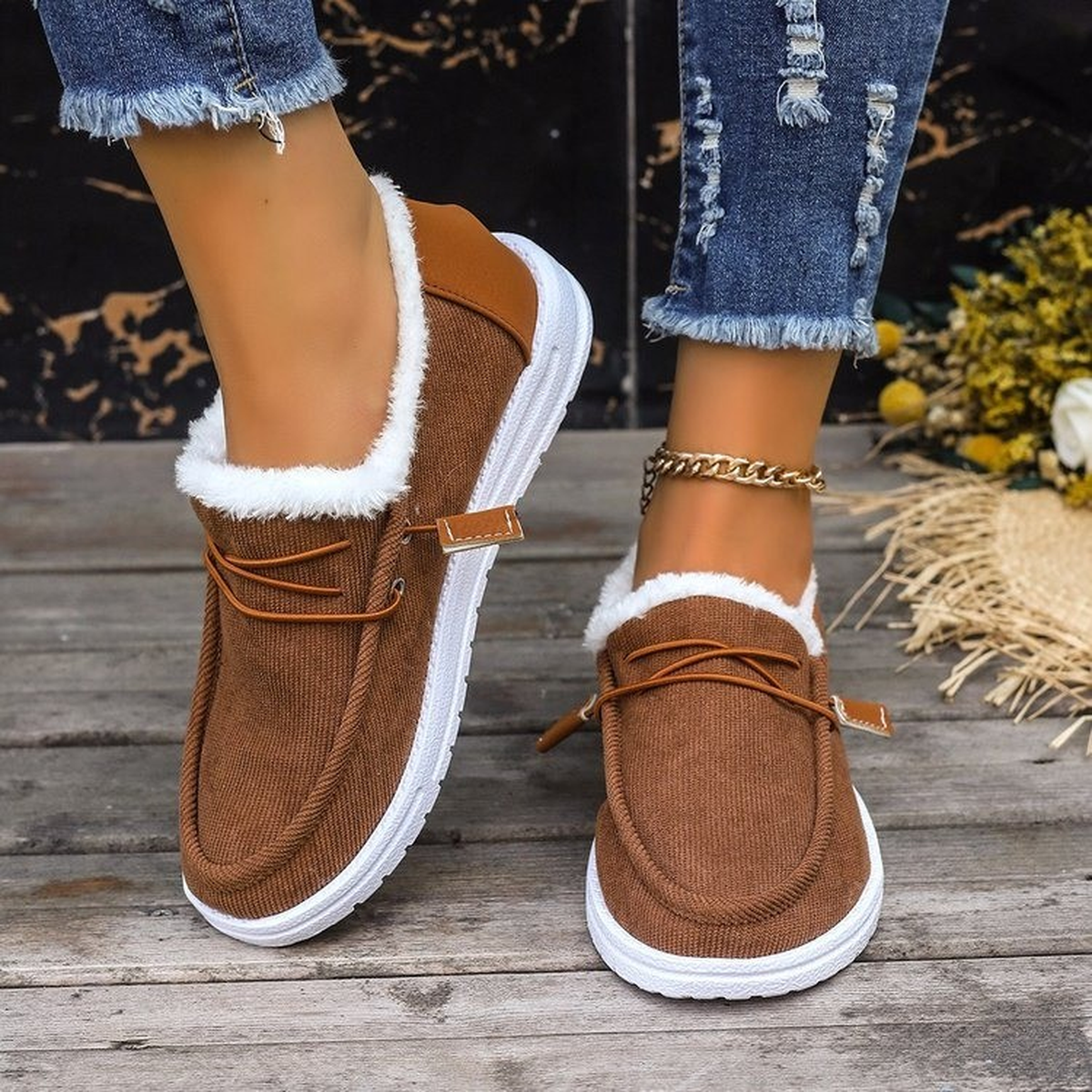 Fleece-Lined Canvas Slip-On Shoes