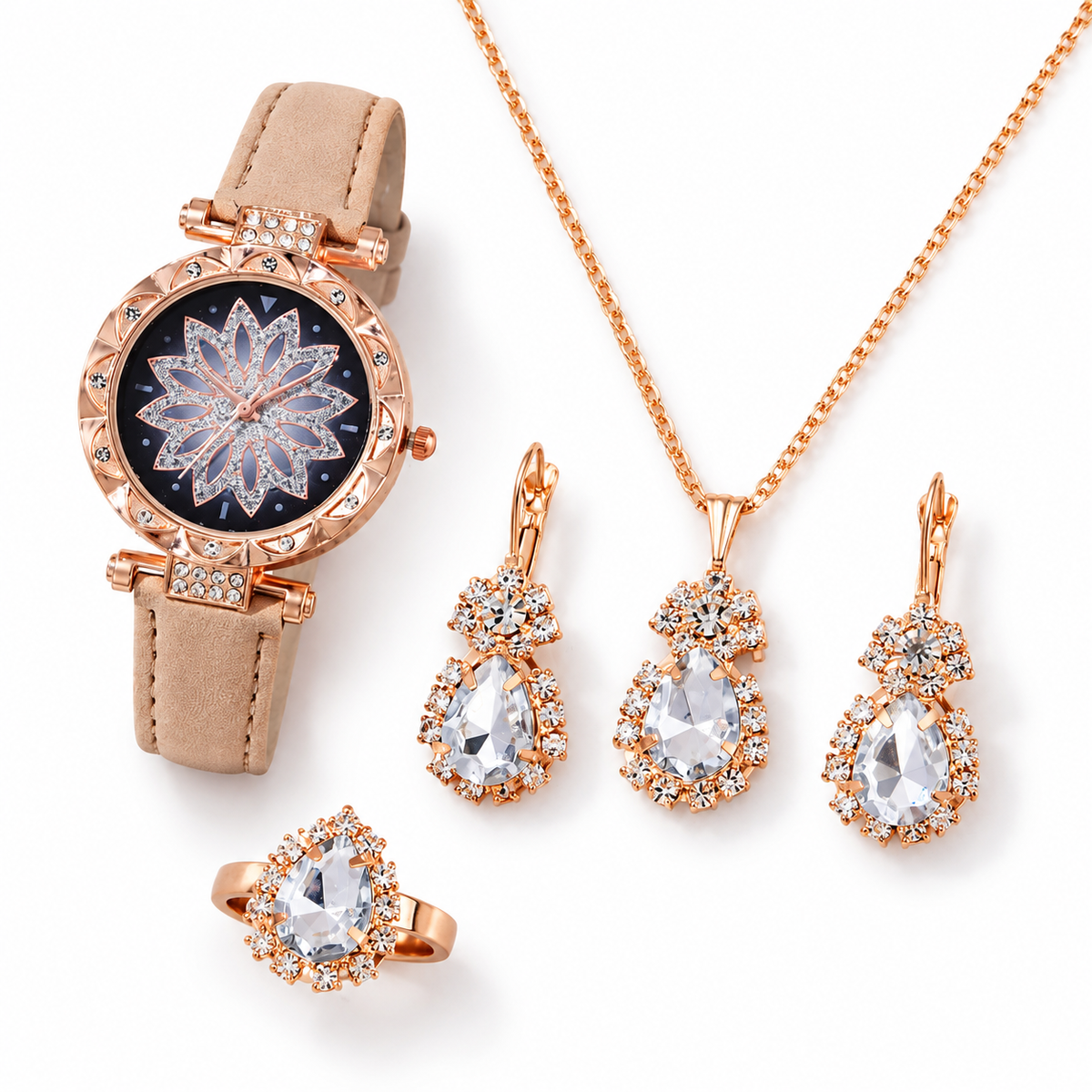 Floral Watch and Jewelry Set