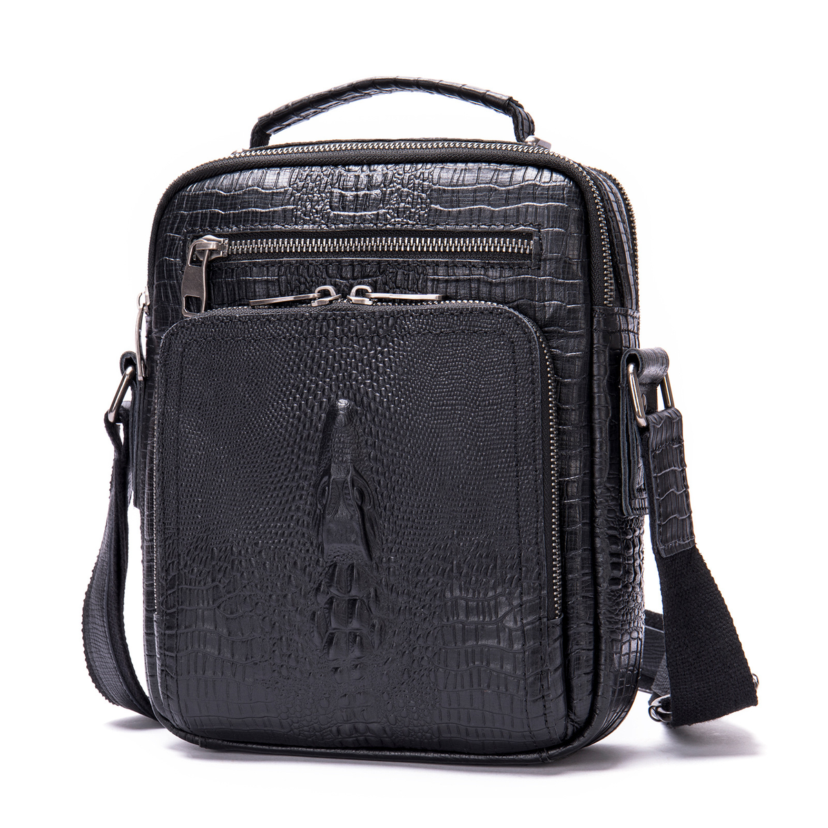 Multi-Zip Shoulder Messenger Bag
