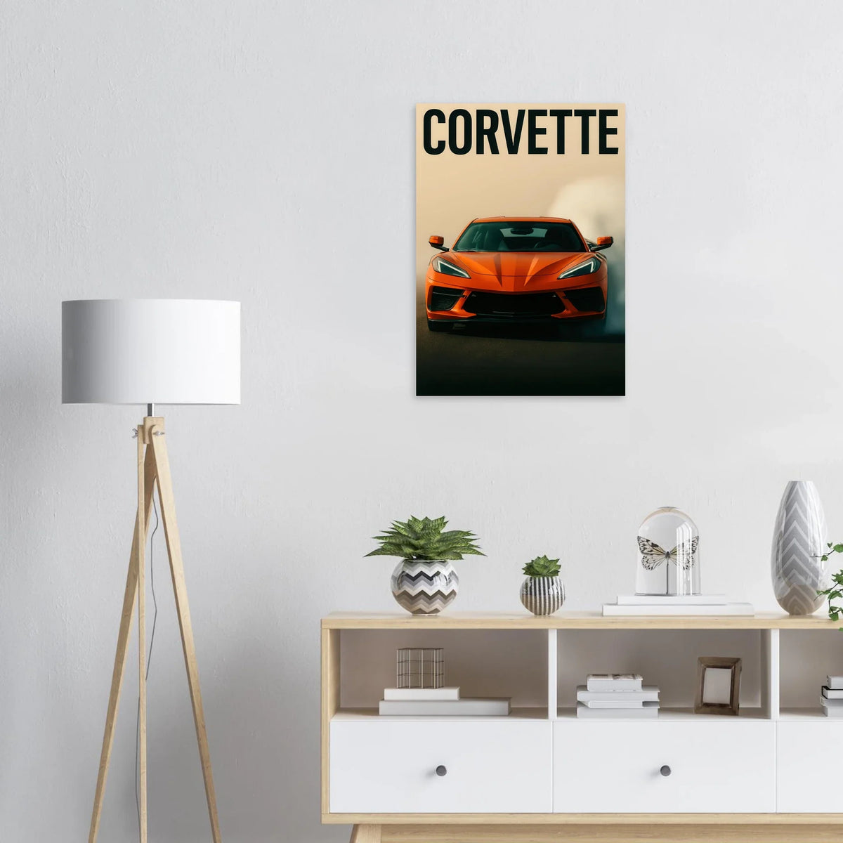 Bilar: Corvette Orange Burnout Print – Dynamisk Väggkonst för Bilentusiasten i Flera Storlekar