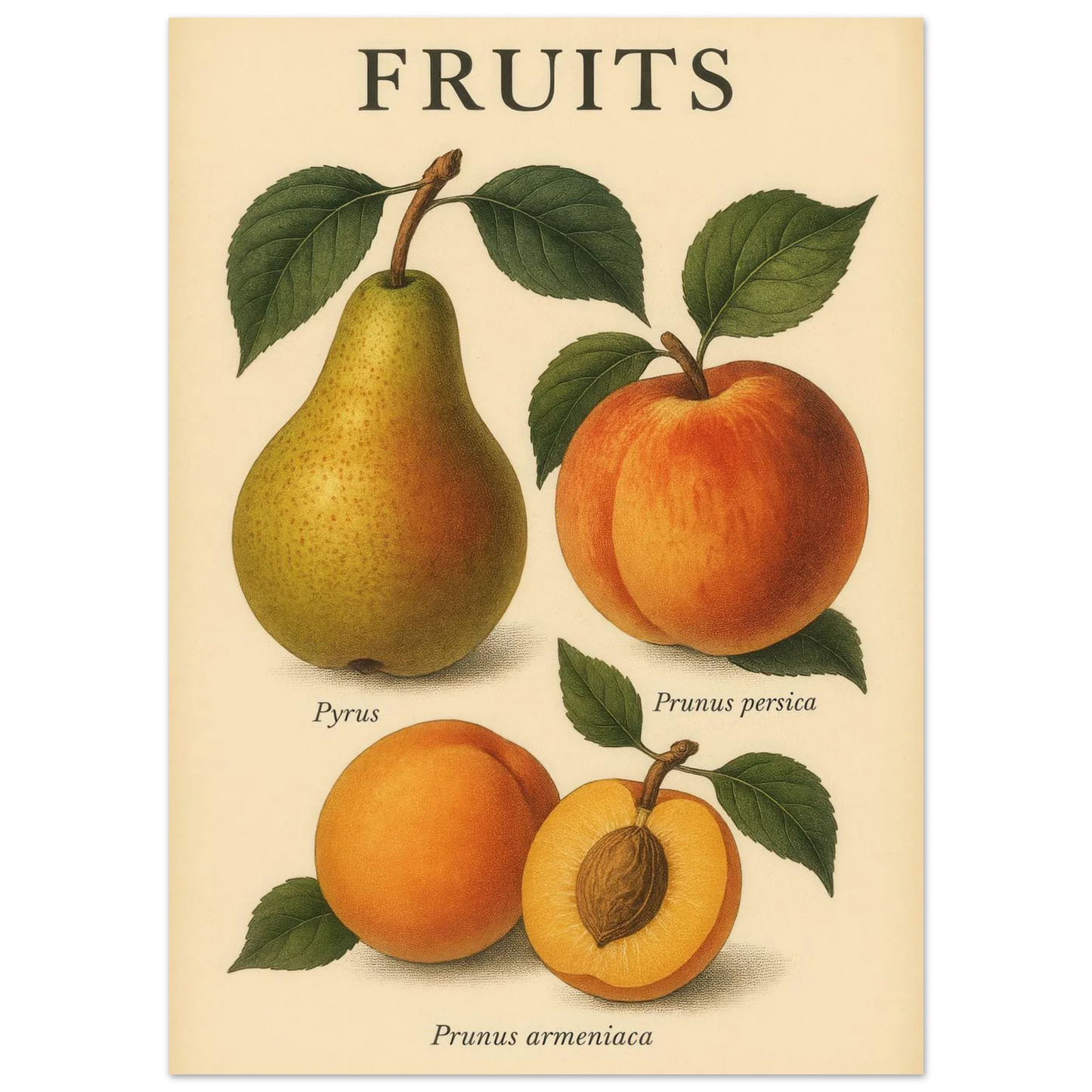 Frukter – Botanisk Vintage Frukt Illustration Poster – Klassisk Konsttryck i Flera Storlekar
