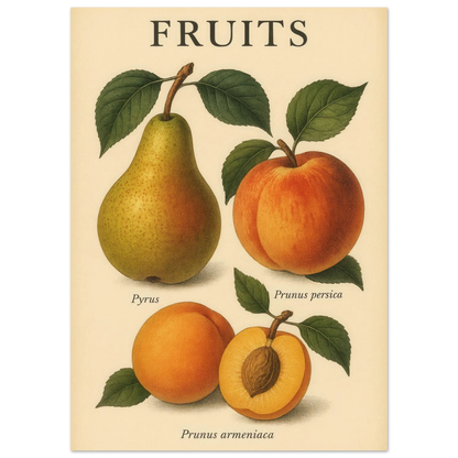 Frukter – Botanisk Vintage Frukt Illustration Poster – Klassisk Konsttryck i Flera Storlekar