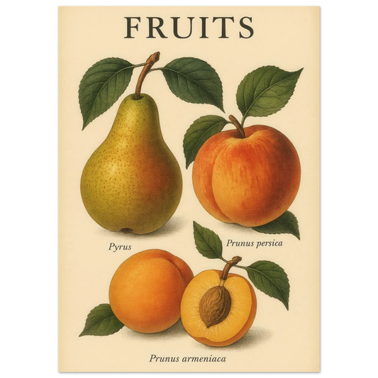 Frukter – Botanisk Vintage Frukt Illustration Poster – Klassisk Konsttryck i Flera Storlekar