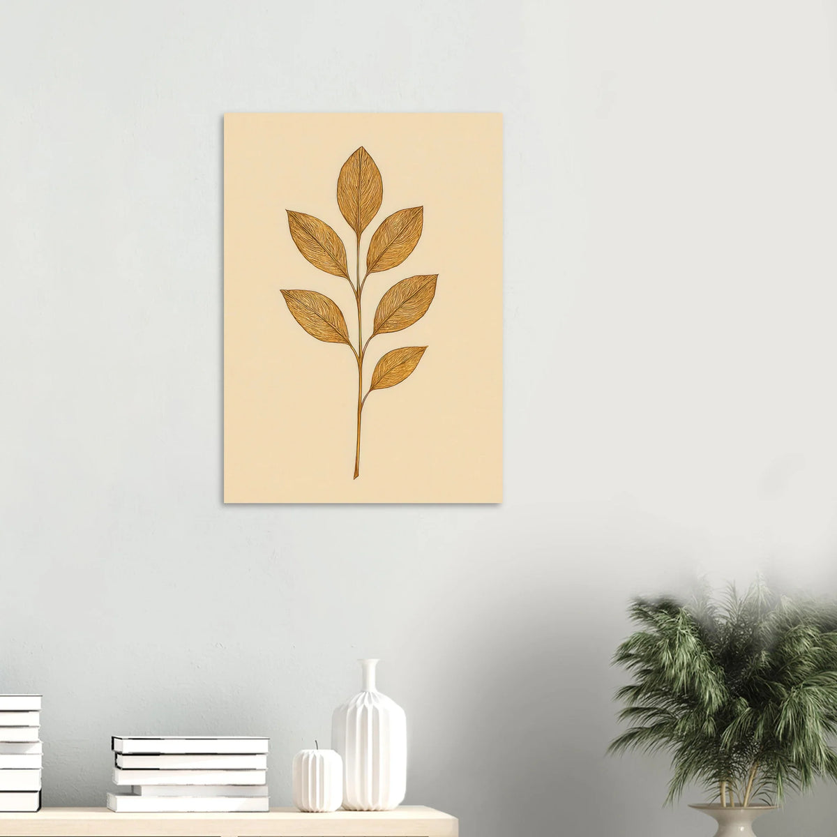 Frukter Golden Leaf Art Print - Minimalistisk Botanisk Väggkonst i Olika Storlekar