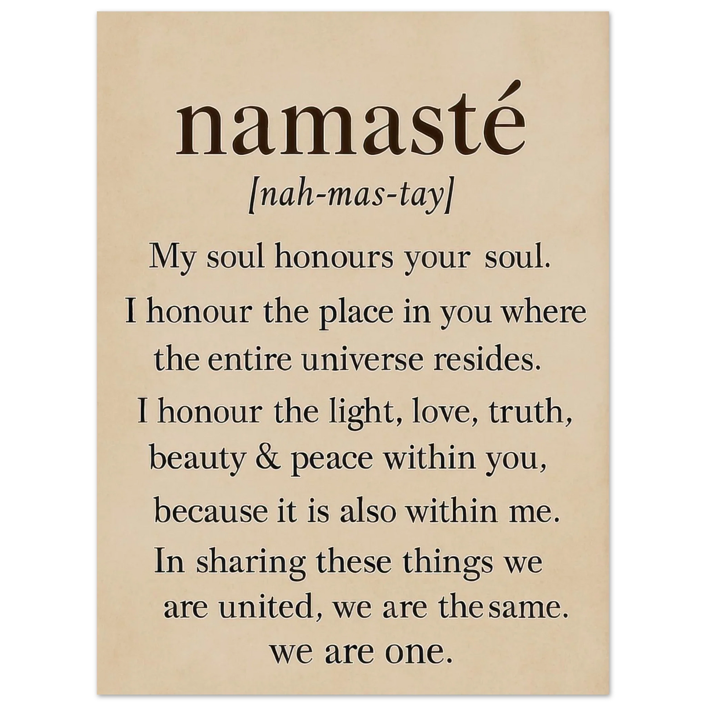 "Namaste" Inspirerande Väggkonst Tryck, Beige & Svart Typografi Konsttryck i Flera Storlekar