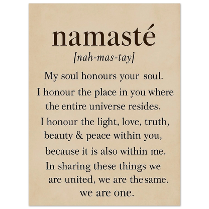 "Namaste" Inspirerande Väggkonst Tryck, Beige & Svart Typografi Konsttryck i Flera Storlekar