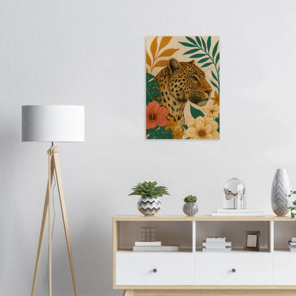 Djur: Exotisk Leopard-konsttryck i varma toner och botaniska inslag – Välj din storlek