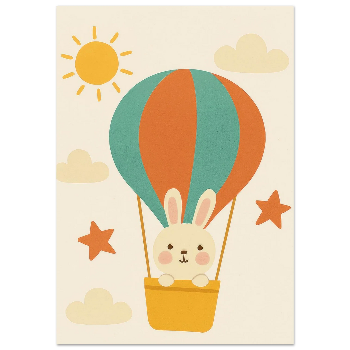 Dreamy Hot Air Balloon Bunny Adventure Poster - Whimsical Wall Art in Various Sizes