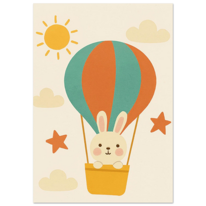 Dreamy Hot Air Balloon Bunny Adventure Poster - Whimsical Wall Art in Various Sizes