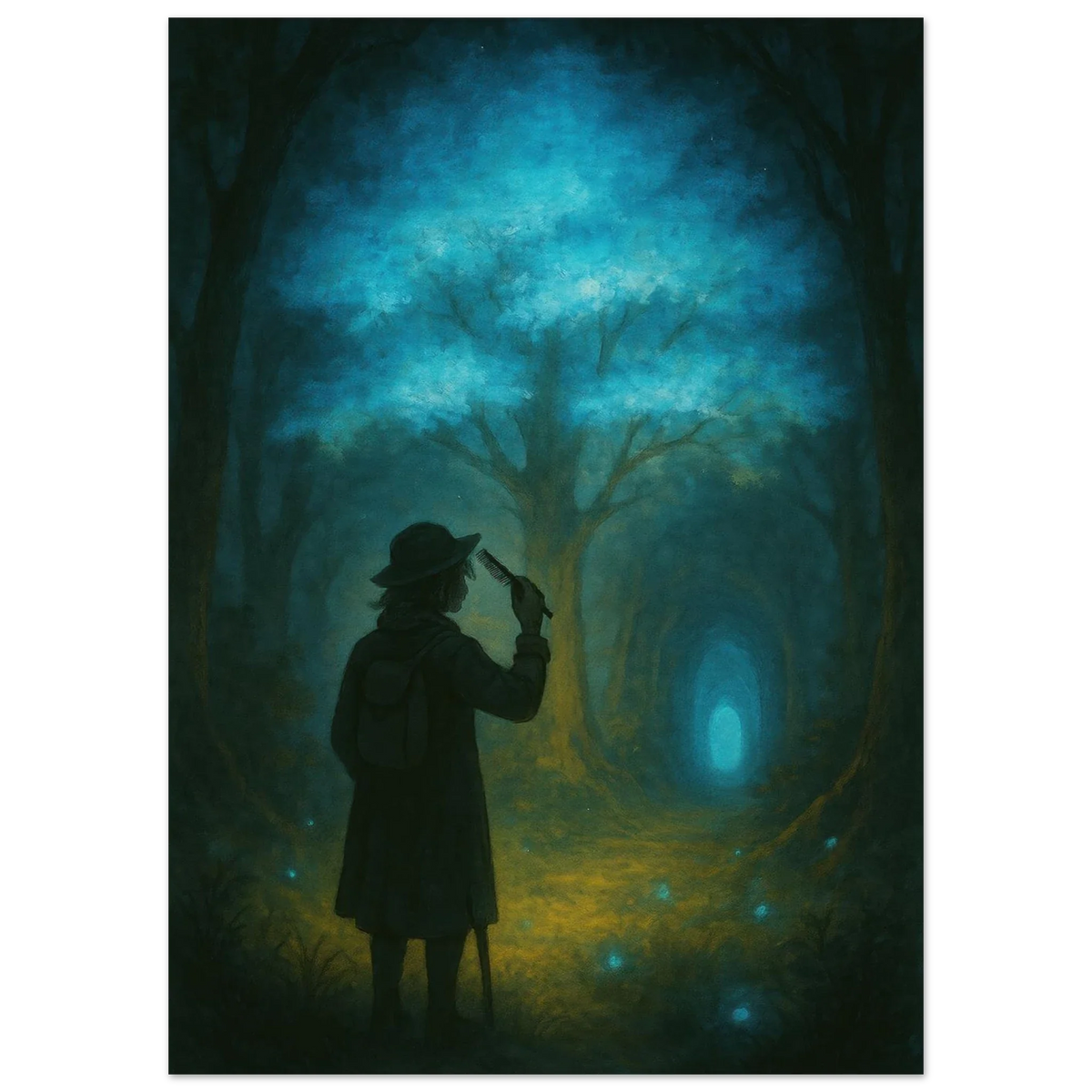 Enchanted Forest Explorer: Teal & Gold Mystical Journey Art Print