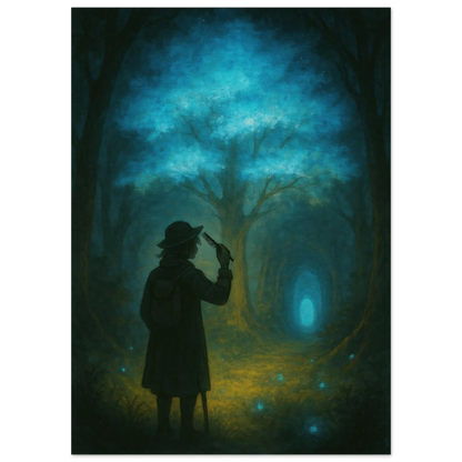 Enchanted Forest Explorer: Teal & Gold Mystical Journey Art Print