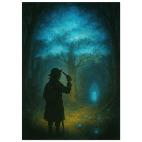 Enchanted Forest Explorer: Teal & Gold Mystical Journey Art Print