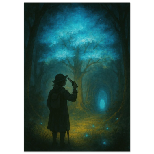 Enchanted Forest Explorer: Teal & Gold Mystical Journey Art Print