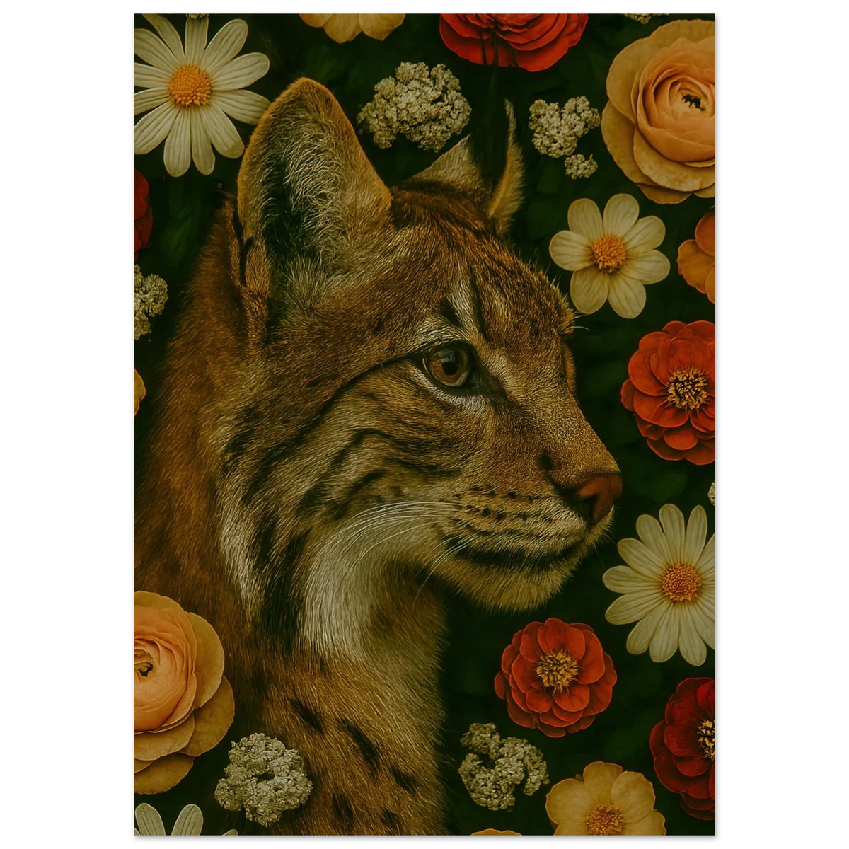 Mystisk Vildkatt i Blomsterprakt - Premium Konsttryck på Halvblankt Papper
