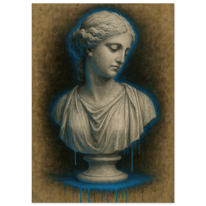 Neon Blue Aura Goddess Bust Poster - Modern Renaissance Wall Art Print
