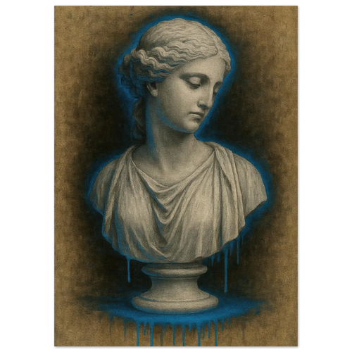 Neon Blue Aura Goddess Bust Poster - Modern Renaissance Wall Art Print
