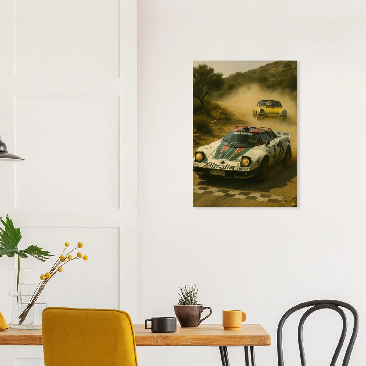 Bilar: Episk Rallyaction – Klassiskt Bilkonsttryck på Premium Halvblankt Papper