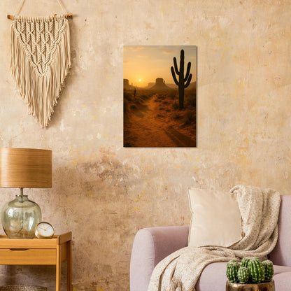 Desert Sunset Majesty: Vibrant Saguaro & Butte Landscape Poster in Multiple Sizes