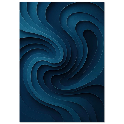 Deep Ocean Swirl Abstract Poster Print: Minimalist Curves in Indigo & Teal – Elevate Your Space with Modern Art
