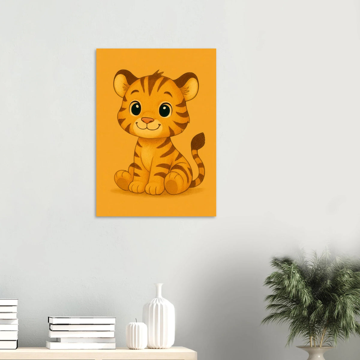 Söt Liten Tiger Valp Konsttryck | Charmig Barnrums Väggdekoration | Premium Halvblank Poster