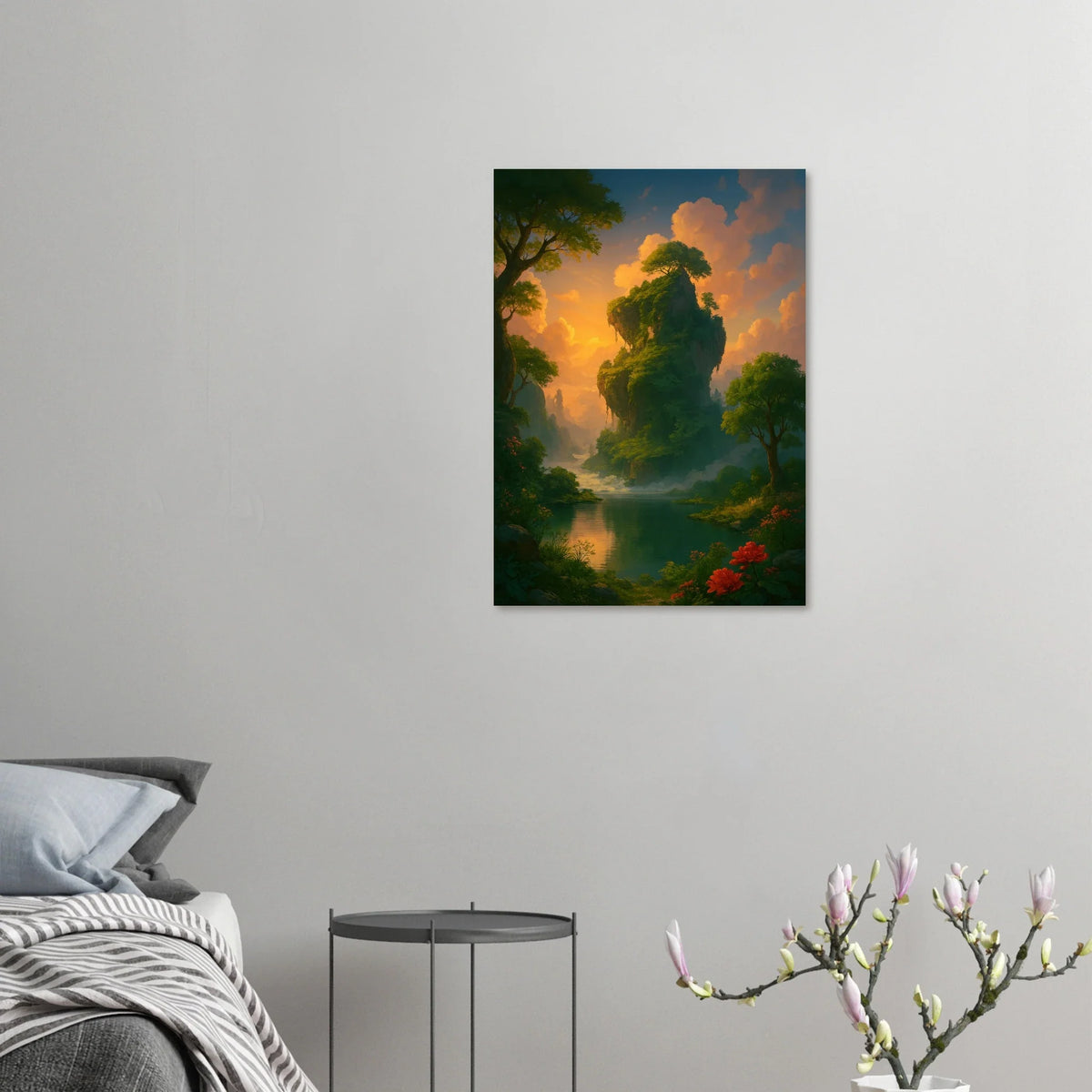 Mystical Sunset Isle: Vibrant Landscape Premium Art Poster