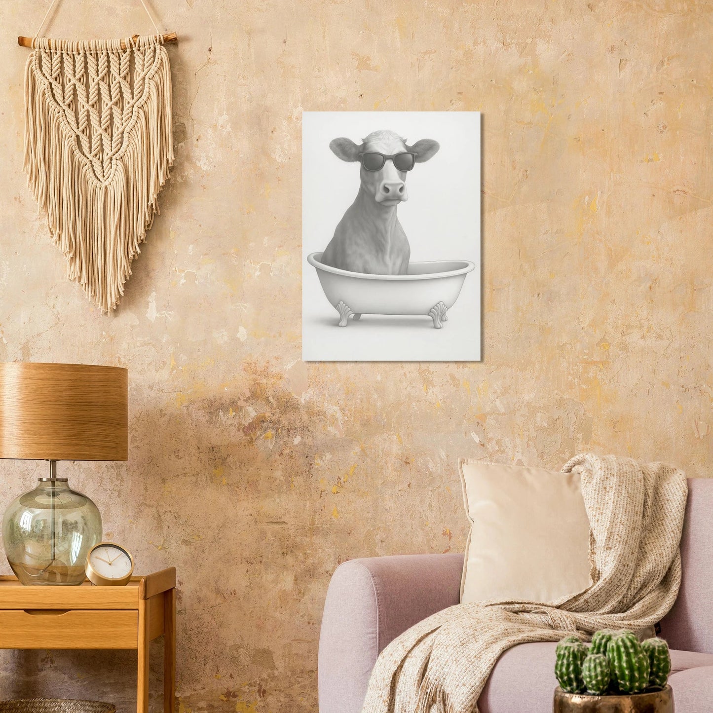 Cool Cow in Bathtub Art Print - Unique Pencil Drawing Poster