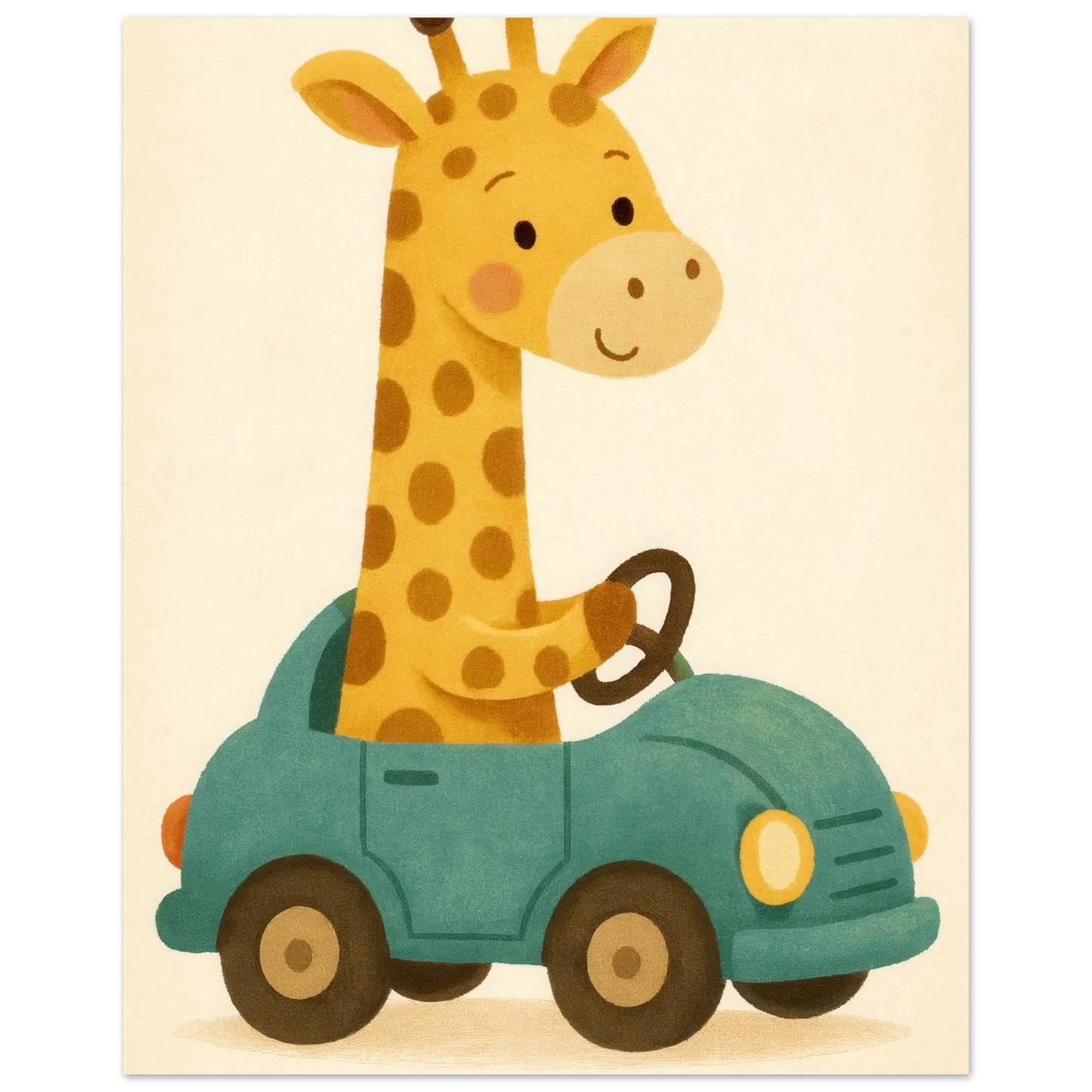 Söt Giraff i Bil – Lekfull Barnrumstavla