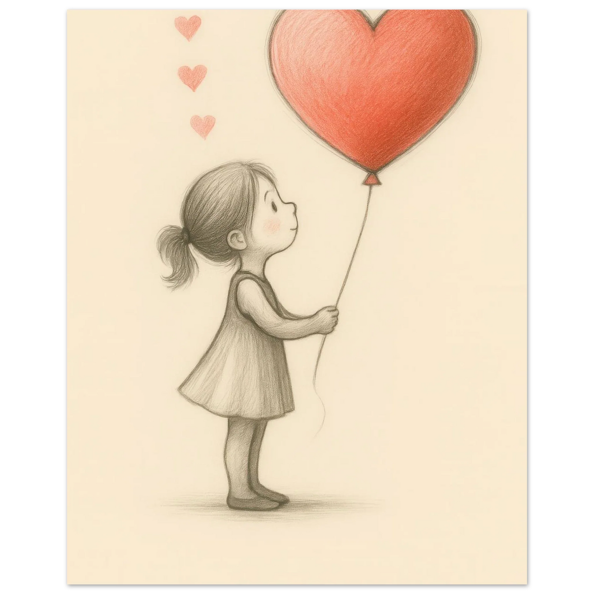 Heartfelt Wishes: Charming Little Girl with Balloon Art Print