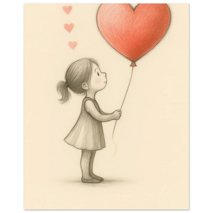 Heartfelt Wishes: Charming Little Girl with Balloon Art Print
