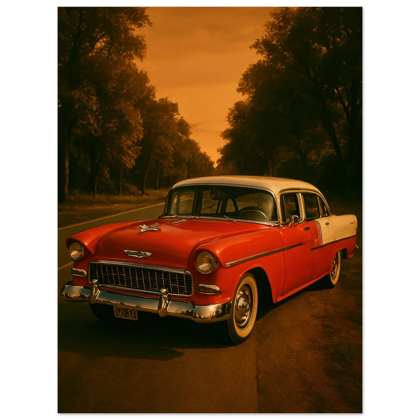 Classic American Muscle Car Poster - Vibrant Red Vintage Auto Art Print in Various Sizes