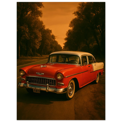 Classic American Muscle Car Poster - Vibrant Red Vintage Auto Art Print in Various Sizes