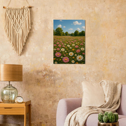Vibrant Summer Meadow Poster – Pink & White Daisies in Bloom, Multiple Sizes Available