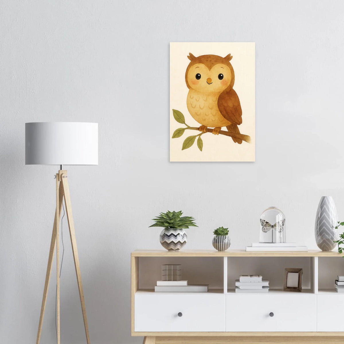 Charmig Liten Uggla Konstaffisch – Lekfull Djurillustration för Barnrum och Mer