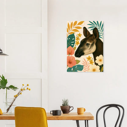 Djur: Okapi i Tropisk Flora Konsttryck - Halvblank Premium Affisch i Flera Storlekar