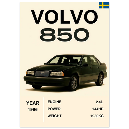 Volvo 850 Klassisk Bil Affisch – Fånga Tidens Elegans med Premium Konsttryck