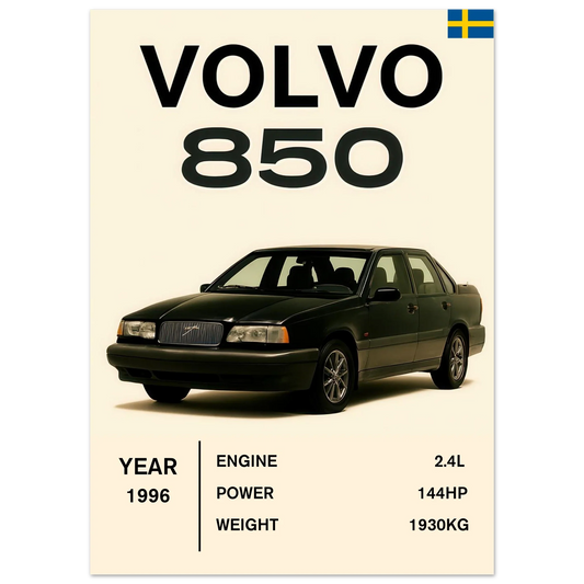 Volvo 850 Klassisk Bil Affisch – Fånga Tidens Elegans med Premium Konsttryck