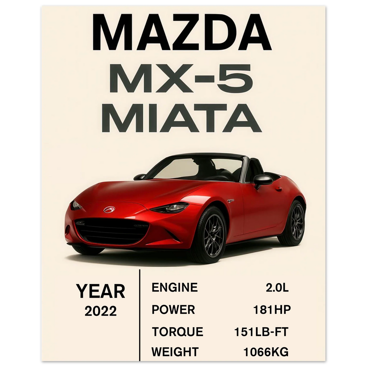 Mazda MX-5 Miata Sportbil Konsttryck – Ikonisk Design & Prestandadetaljer, Välj Storlek
