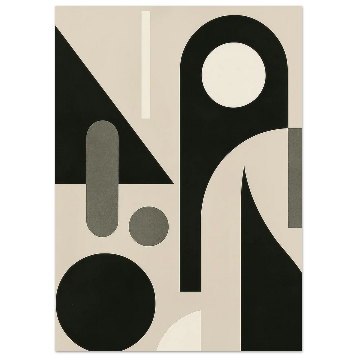 Minimalist Bauhaus Inspired Abstract Art Poster - Geometric Shapes in Beige & Black