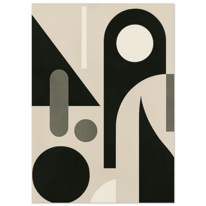 Minimalist Bauhaus Inspired Abstract Art Poster - Geometric Shapes in Beige & Black